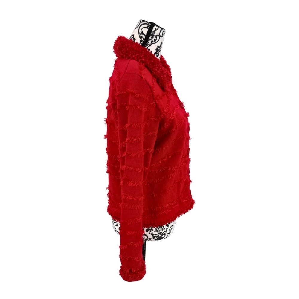 Michael Simon New York Vintage Red Fringe Fuzzy Collar Button-Up Cardigan, M - Picture 8 of 9